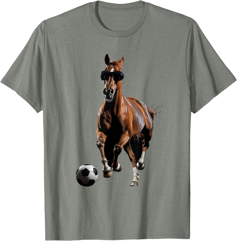 Funny Horse Football Design Horse Soccer Football T-Shirt - Olive Heather