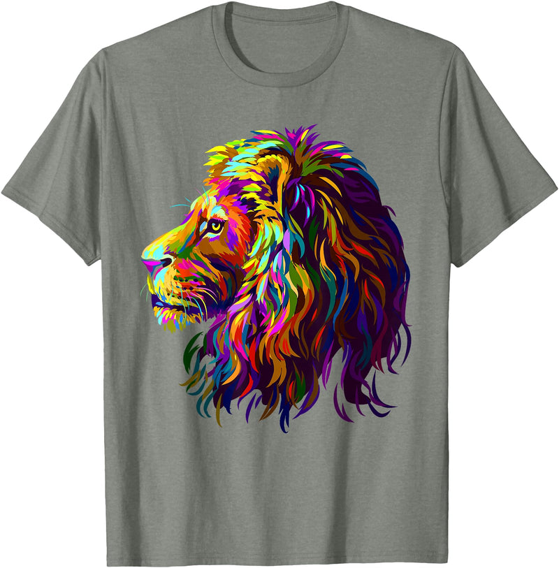 Lion Artistic For Men Women Kids Colorful Lion Head Design Pop Art Style T-Shirt - Olive Heather