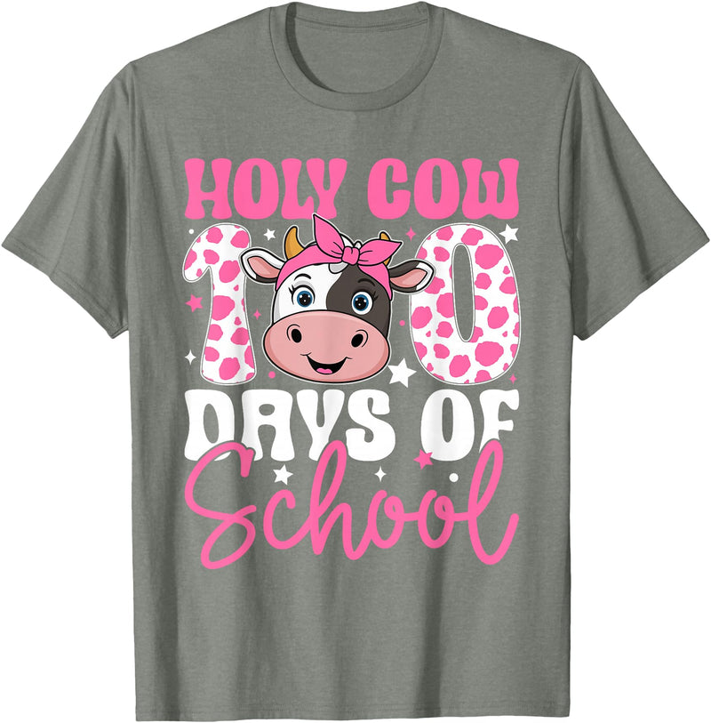 Holy Cow 100 Days of School Teachers Students Girls Women T-Shirt - Olive Heather