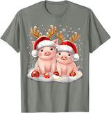 Funny Xmas Pig Lover Christmas Christmas Pig Reindeer Xmas T-Shirt - Olive Heather