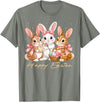 Happy Easter Women Girls Cute Bunny Rabbit Easter Day T-Shirt in Olive Heather