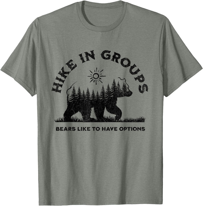 Hiking Bear Apparel Hike in Groups Bears Like to Have Options Funny Camping T-Shirt - Olive Heather