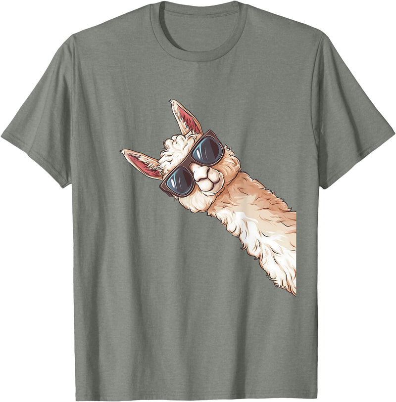 Ällamaco. Llama Alpaca Lama Sunglasses T-Shirt - Olive Heather