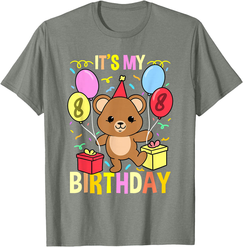 Hiking Lover Design Its My 8th Birthday Teddy Bear T-Shirt - Olive Heather