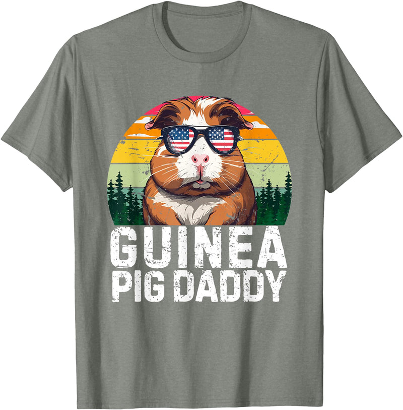 Retro 4th Of July Dad Father's Day Gifts Guinea Pig Daddy USA Flag Father's Day 4th Of July Retro T-Shirt - Olive Heather