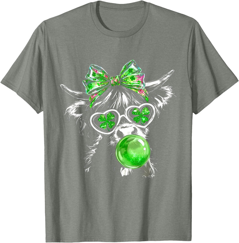 Funny St Patrick’s Day Shamrock Irish Cow Lover Coquette Highland Cow St Patrick’s Day Lucky Irish Cow Lover T-Shirt - Olive