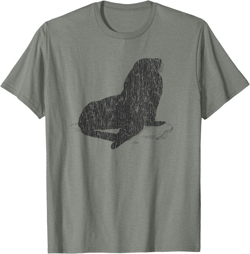 Distressed Sea Lion Sea Lion T-Shirt - Olive Heather