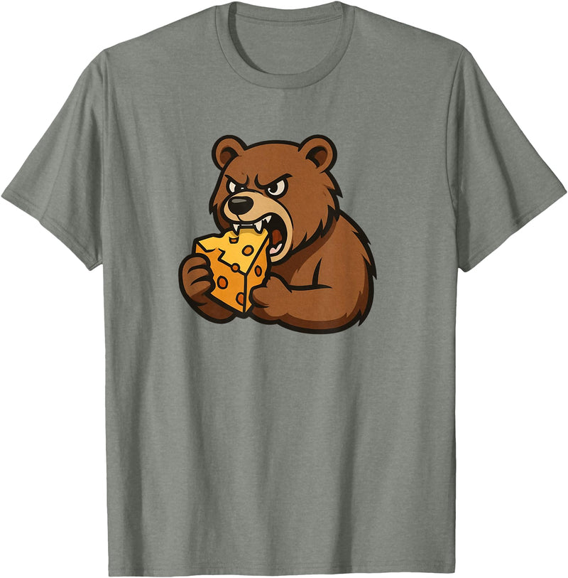 Chi City Designs Bear Eating Cheese T-Shirt - Olive Heather