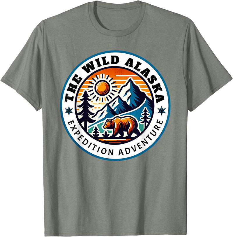 Hiking Glacier Bear and Alaska Frontier Apparel Glacier Mountain Landscape and Alaskan Bear Wildlife T-Shirt - Olive Heather