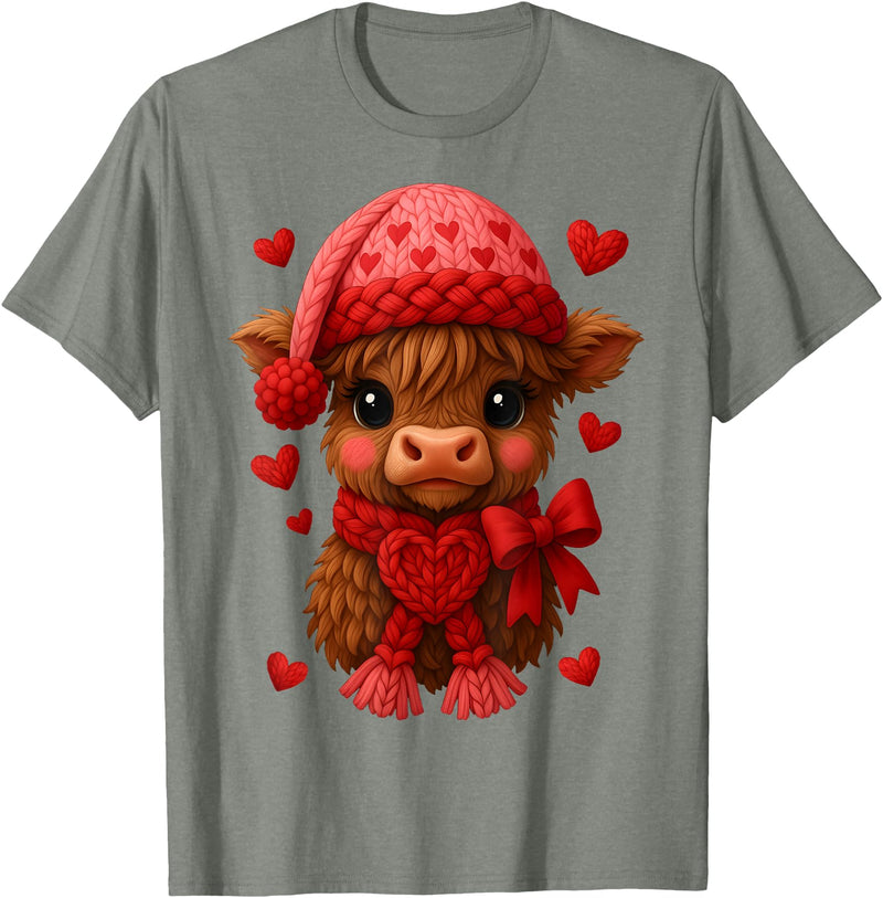 Coquette Bow Highland Cow Valentine Women Girls. Highland Cow Valentines Day Funny Hearts Valentine Cow Women T-Shirt -