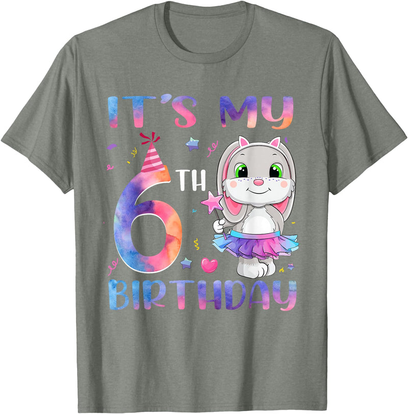 It's My 6th Birthday Bunny Rabbit 6 Years Old Boy Girl T-Shirt in Olive Heather