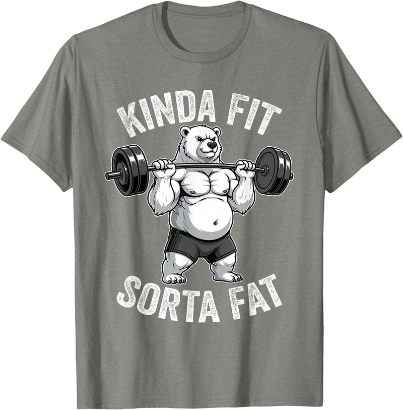 Iron Jungle Apparel Kinda Fit Sorta Fat Polar Bear Gym Weightlifting Workout T-Shirt - Olive Heather
