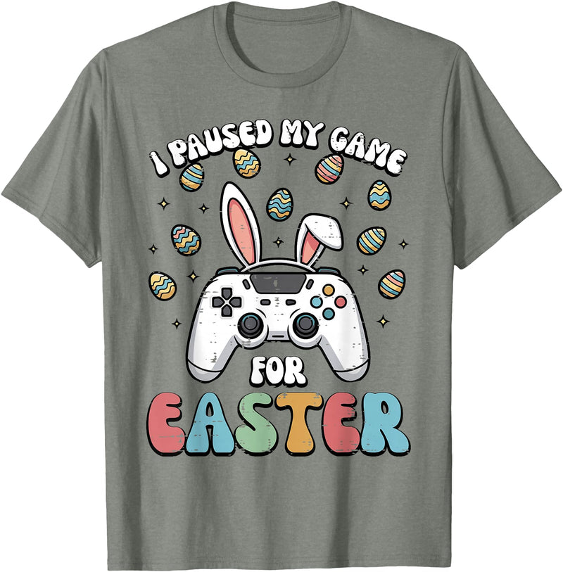 Paused My Game for Easter Funny Gaming Gamer Men Boys Kids T-Shirt in Olive Heather
