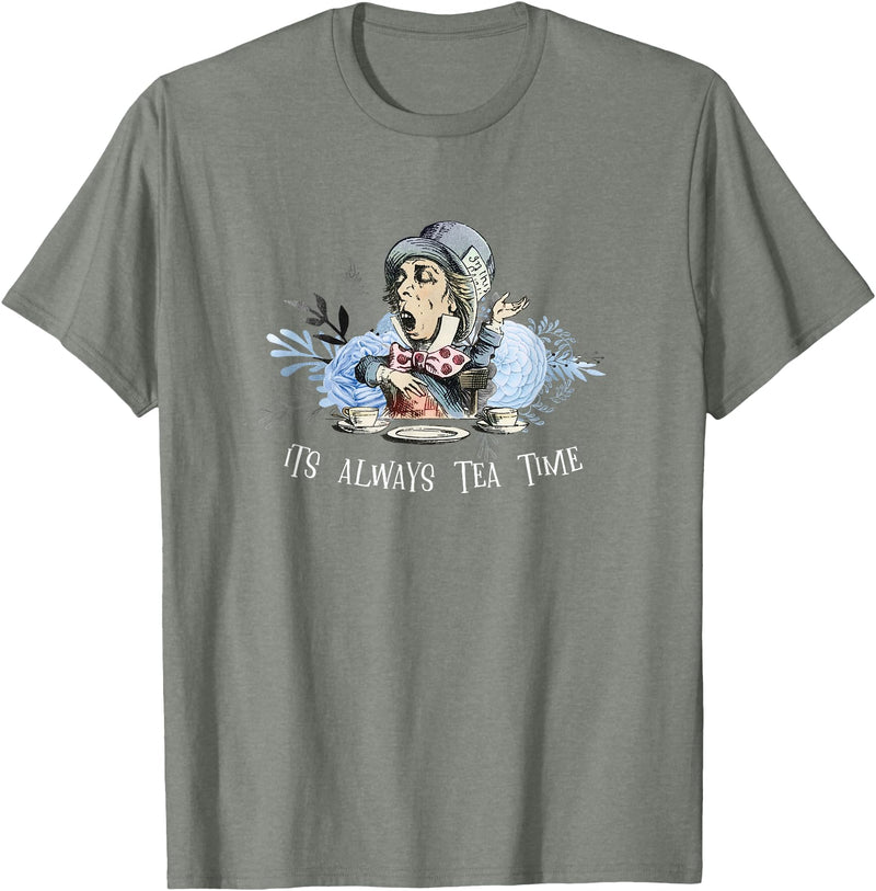 Alice in Wonderland - Floral - It's Aways Tea Time Rabbit T-Shirt in Olive Heather