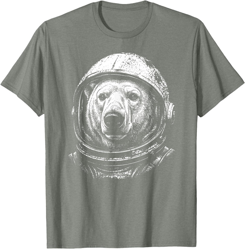 Funny Polar Bear Astronomy Space Retro Astronaut Polar Bear Lovers Space Galaxy T-Shirt - Olive Heather