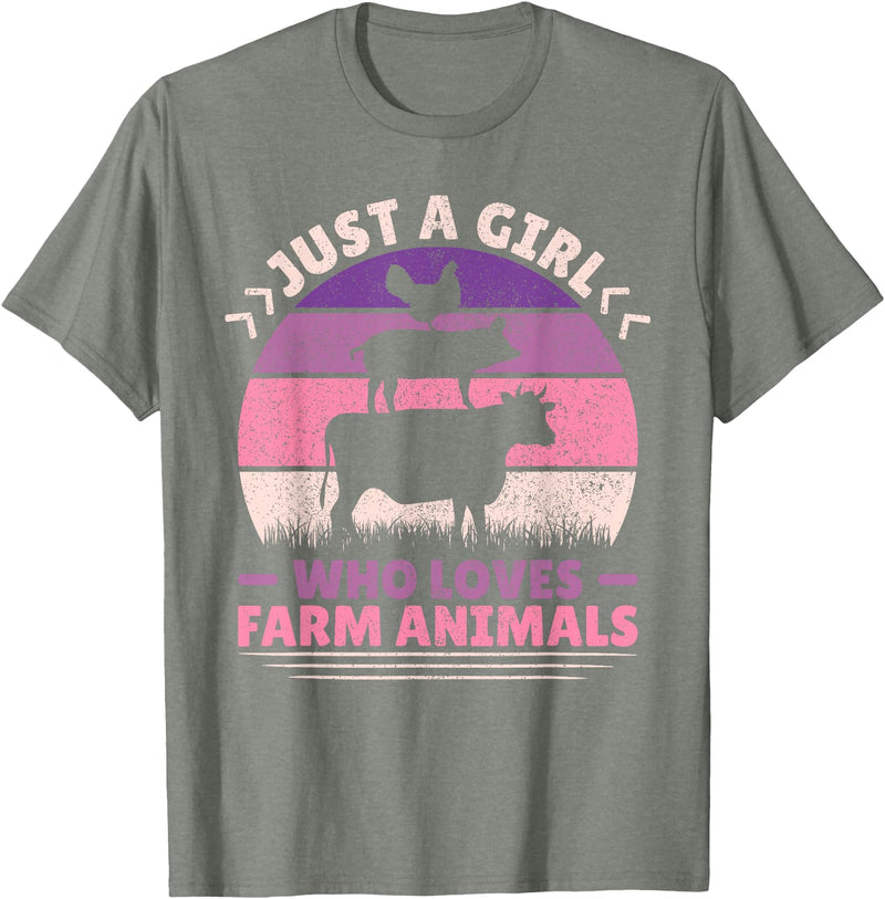Farmer Girl Clothes For Cow, Pig & Chicken Lovers Just A Girl Who Loves Farm Animals Lover Women Farmer Girl T-Shirt - Olive Heather