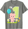 Cute Piglets Pig Barn Farm Birthday Party Supplies Pig 1st Birthday Girl 1 Year Old Birthday Cute Piglet Bday T-Shirt - Olive Heather