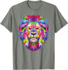 Color Critters Cute Rainbow Lion Head Vibrant Jungle Lion Celebration T-Shirt - Olive Heather