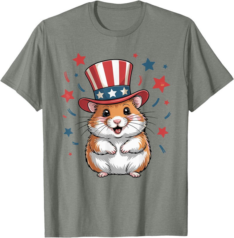 Patriotic Hamster Animals Lovers Independence 4th of July T-Shirt - Olive Heather