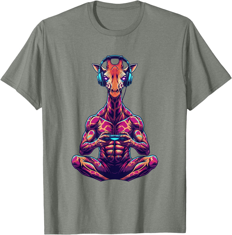 Funny Graphic Gamers tee Giraffe Funny Video Games Giraffe T-Shirt - Olive Heather