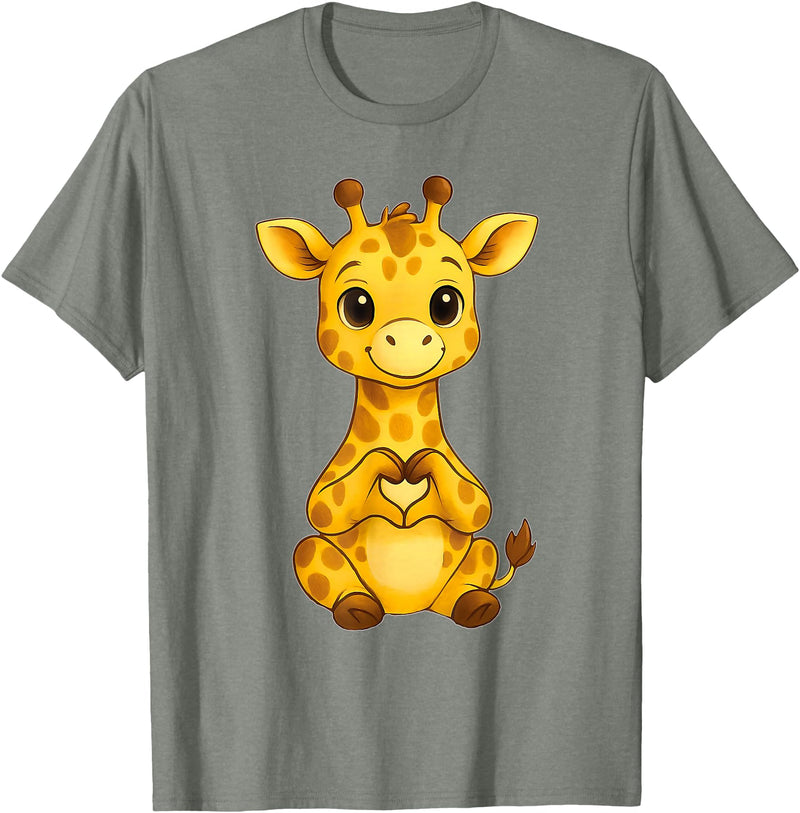 Giraffe Designer Designs Giraffe with heart | Cute giraffe with heart symbol T-Shirt - Olive Heather