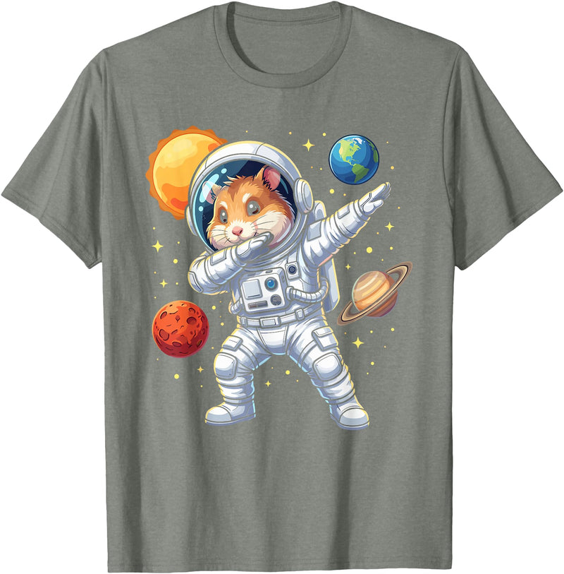 Hamster Astronaut Dabbing Funny Space Animal for Kids T-Shirt - Olive Heather