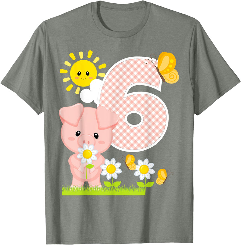 Cute Piglets Pig Barn Farm Birthday Party Supplies Pig 6th Birthday Girl 6 Year Old Birthday Cute Piglet Bday T-Shirt - Olive Heather