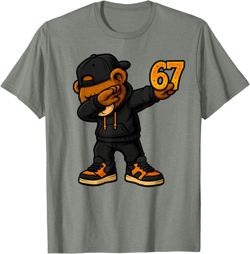 Funny Hip Hop Teddy Bear Six Seven Meme Designs Dabbing Teddy Bear 67 Meme Funny Brainrot Hip Hop Kids Boys T-Shirt - Olive Heather
