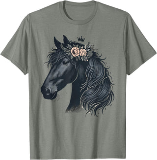 Friesian Horse Friesian Breed Lover Majestic Friesian Horse Lover Majestic Friesian Horse Riding T-Shirt - Olive Heather