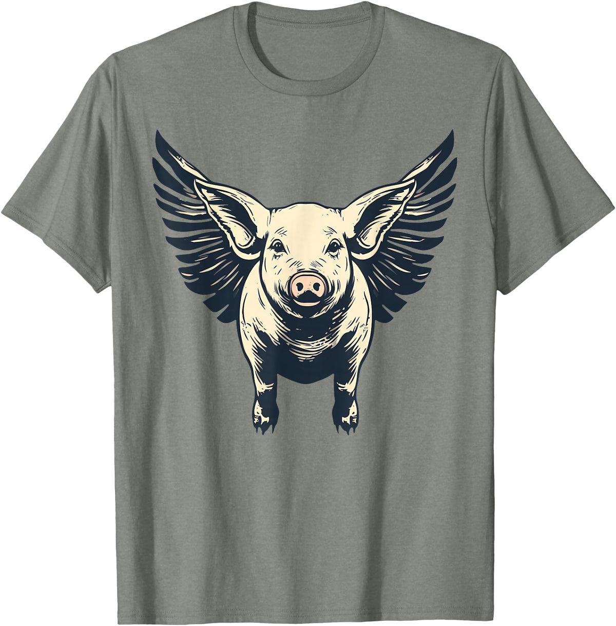 Flying Pig With Wings Design Flying Pig With Wings Fly Pig Lovers T-Shirt - Olive Heather