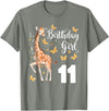 Giraffe Birthday Party by LazyPanda Giraffe 11th Birthday Girl 11 Years Old Giraffe Lover T-Shirt - Olive Heather