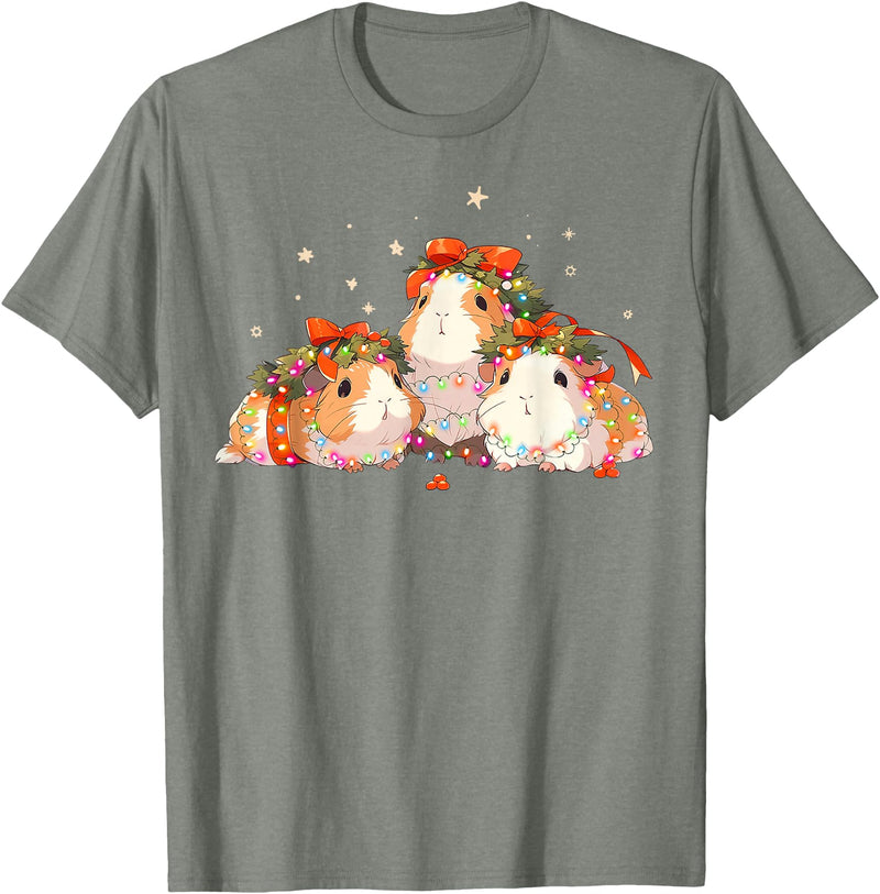 Guinea Pig Christmas Clothing Guinea Pigs Tangled Up In Christmas Lights Guinea Pig Lover T-Shirt - Olive Heather