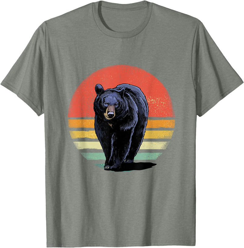 Wowsome! Retro Vintage Black Bear T-Shirt - Olive Heather