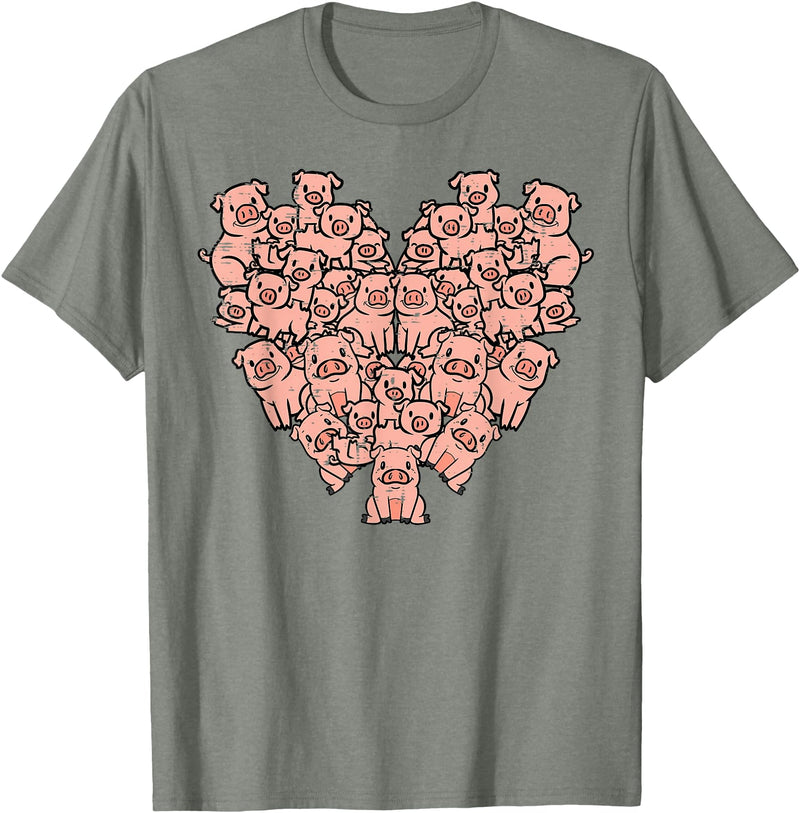 Pig Lover Shirts For Men Women Kids Pigs Heart Shape Cute Love Hog Swine Girls Kids Women Men T-Shirt - Olive Heather