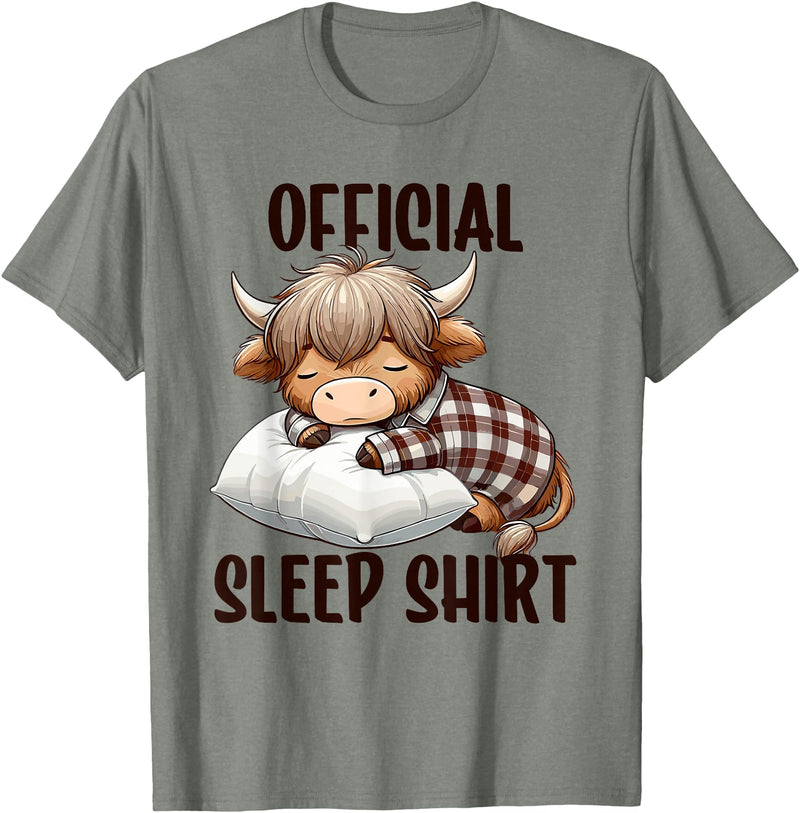 Animal Sleepwear & Night Pajamas Kids Women Men Highland Cow, Nightgown Official Sleepshirt Nightshirt Sleep T-Shirt - Olive
