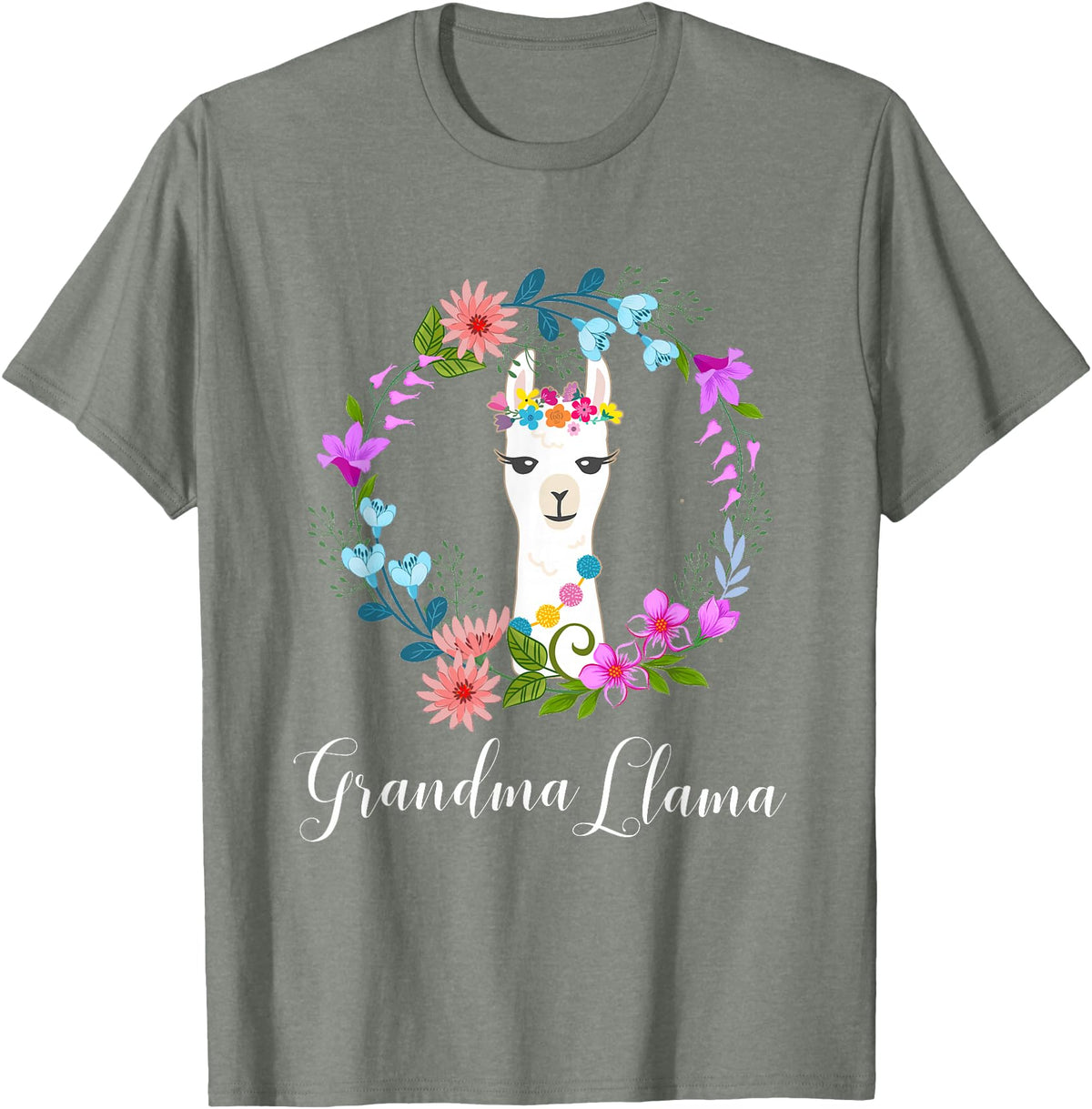 ALPACA FANS, LAMA LOVERS DESIGNS Cute Grandma Llama for Alpaca Fans T-Shirt - Olive Heather