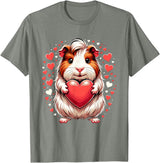 Cute Guinea Pig Apparel for Women Kids Guinea Pig Holding Heart Valentine's Day Cute Valentine T-Shirt - Olive Heather