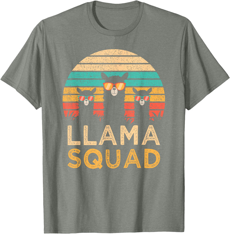 Llama Squad With Glasses Funny Funny Llama Squad Sunglasses Cool Llamas Vintage Gift T-Shirt - Olive Heather
