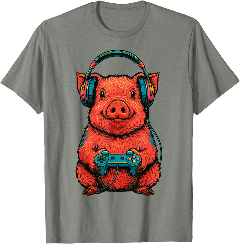 Magical and Funny Pig Farmer Gifts Gamer Pig Gaming T-Shirt - Olive Heather