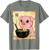 Funny Pig Anime Eating Ramen Pig Ramen Japanese Kawaii Anime Pig T-Shirt - Olive Heather