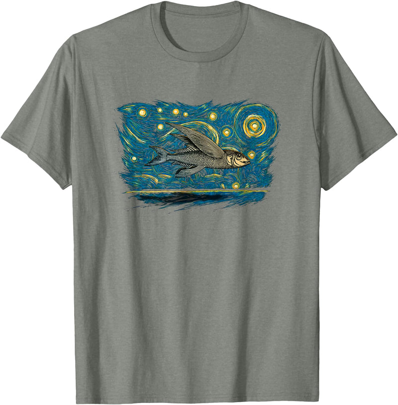 Flying Fish Vintage Night Tees Retro Vintage Style Flying Fish T-Shirt - Olive Heather