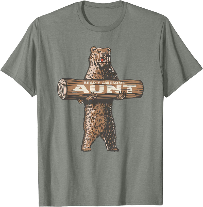 Cartba Aunt Co. Bear-y Awesome Aunt Funny Saying Cute Auntie T-Shirt - Olive Heather