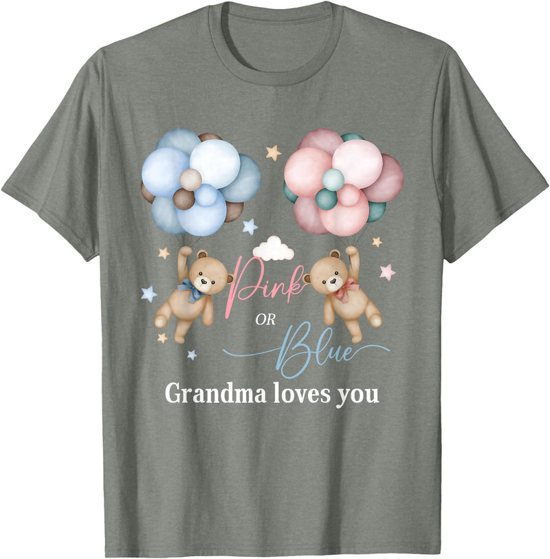 Bear Balloons Boy Or Girl Baby Gender Reveal Tee Bears Pink Or Blue Grandma Loves You Gender Reveal T-Shirt - Olive Heather