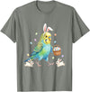Cute Easter Bunny Rabbit with Eggs Whimsical Parakeet Design T-Shirt in Olive Heather