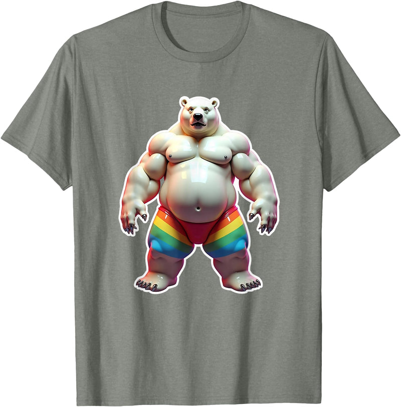 Jay Moe Design "I Love Bears" Fun Gay Pride Vintage Rainbow T-Shirt - Olive Heather