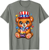 Kawaii Red White and Blue Fourth July Little Kids Cute Teddy Bear Patriotic 4th July Gift Bubble Boba Tea USA T-Shirt - Olive Heather
