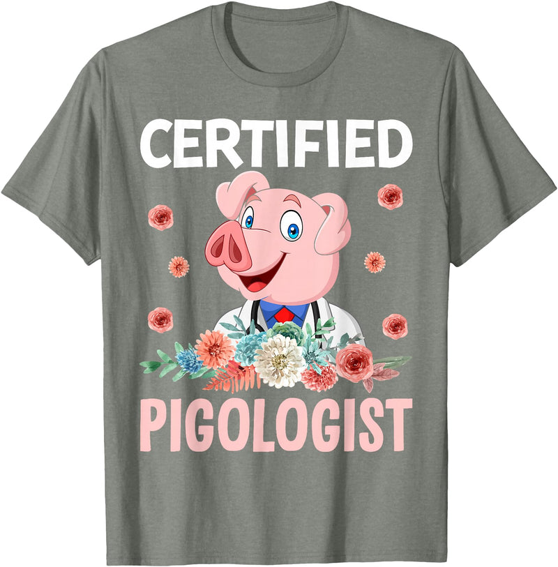Funny Pig Farm Piggy Farmer Farming Gifts DAIMMER Certified Pigologist T-Shirt - Olive Heather