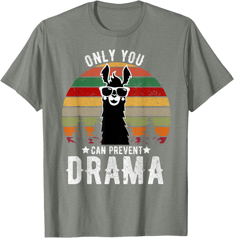 BR - LLAMA Tshirts Vintage Only You can Prevent Drama Llama T-Shirt - Olive Heather