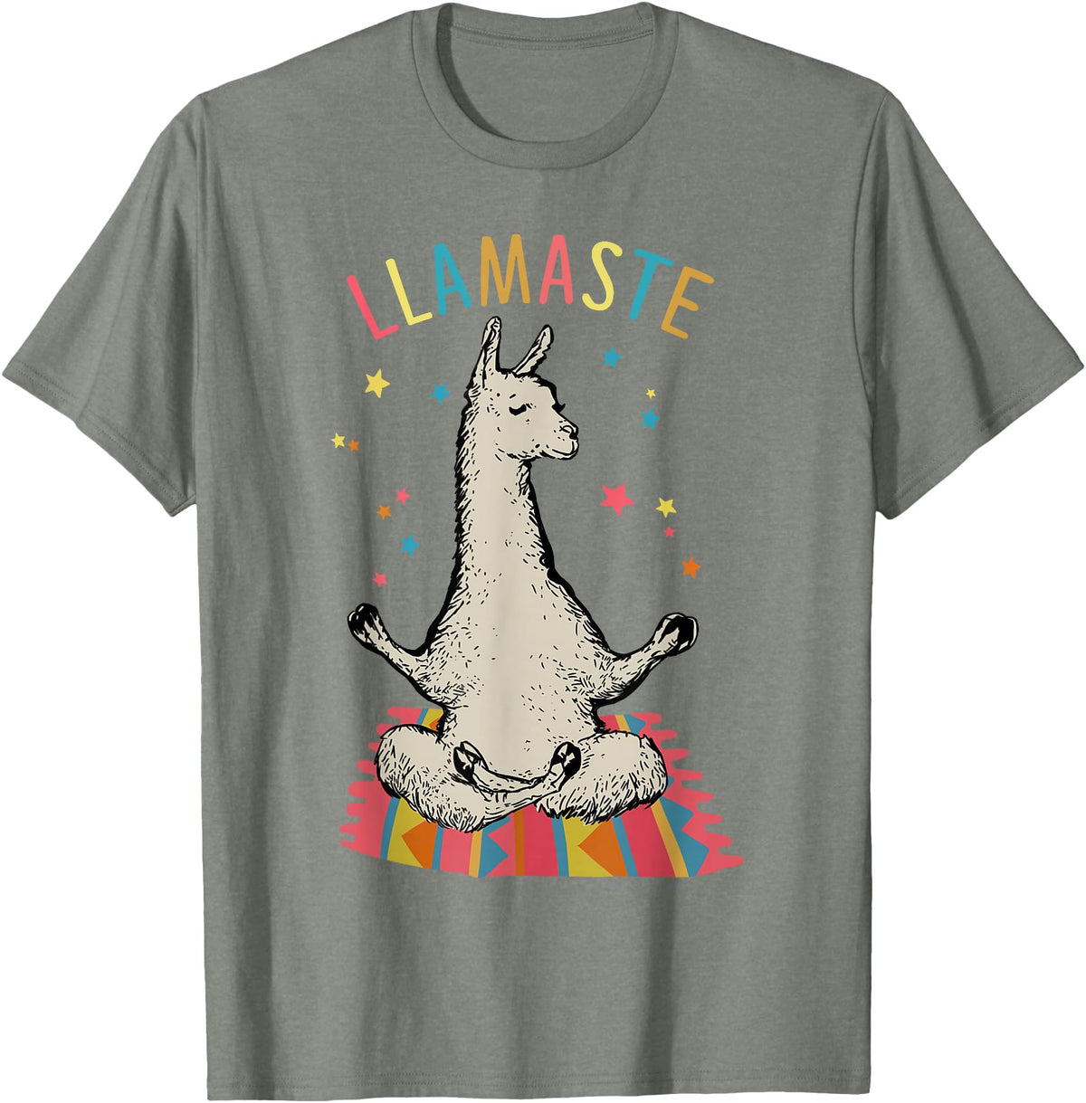 Funny Llama Yoga T-Shirt Llama Llamaste T-Shirt - Olive Heather
