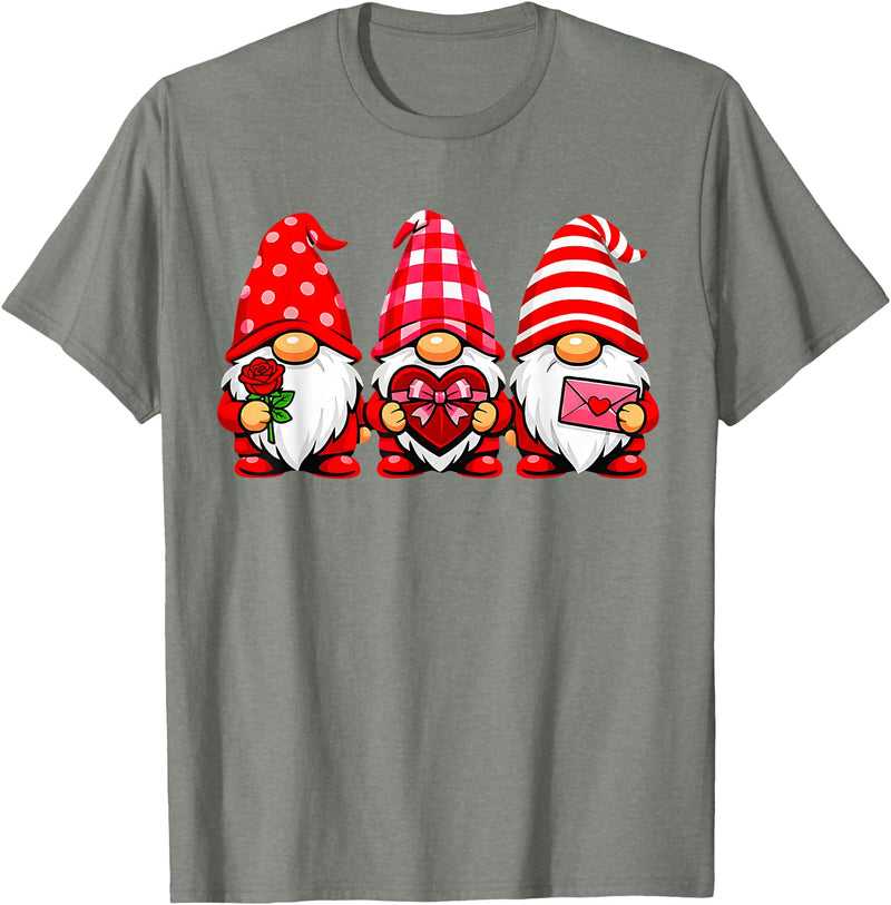 Three Gnome Crew Family Outfit Gnomes Love Valentine's Day Buffalo Leopard Heart Women Men T-Shirt - Olive Heather